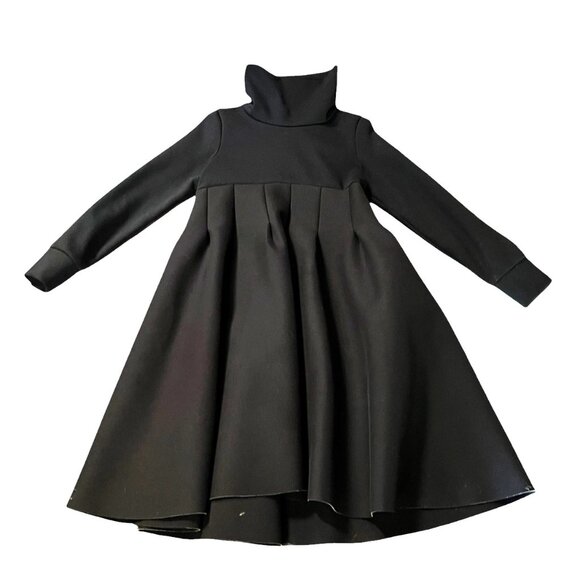 FASADA Women's Edgy Black Neoprene Turtleneck Voluminous Dress w/Folds, Size S - Picture 8 of 12
